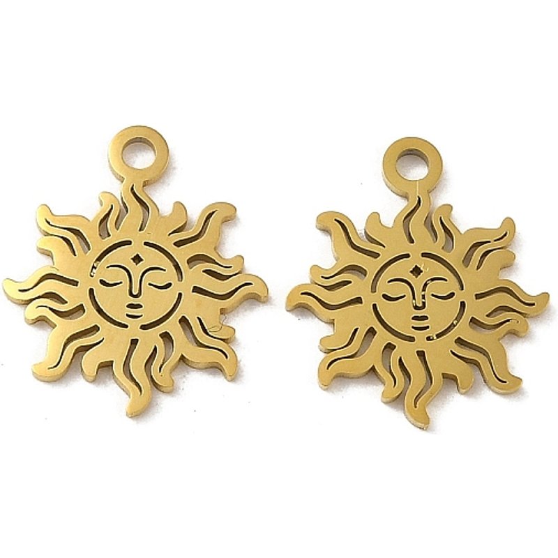 Charm en Acier Inoxydable 304 Découpé au Laser, Soleil, Doré — Breloques et pendentifs