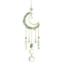 Ornements Suspendus en Laiton Lune et Étoile avec Aventurine et Franges en Verre
