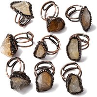 Irregular Oval Natural Citrine Adjustable Ring in Red Copper Tin — Costume Jewelry