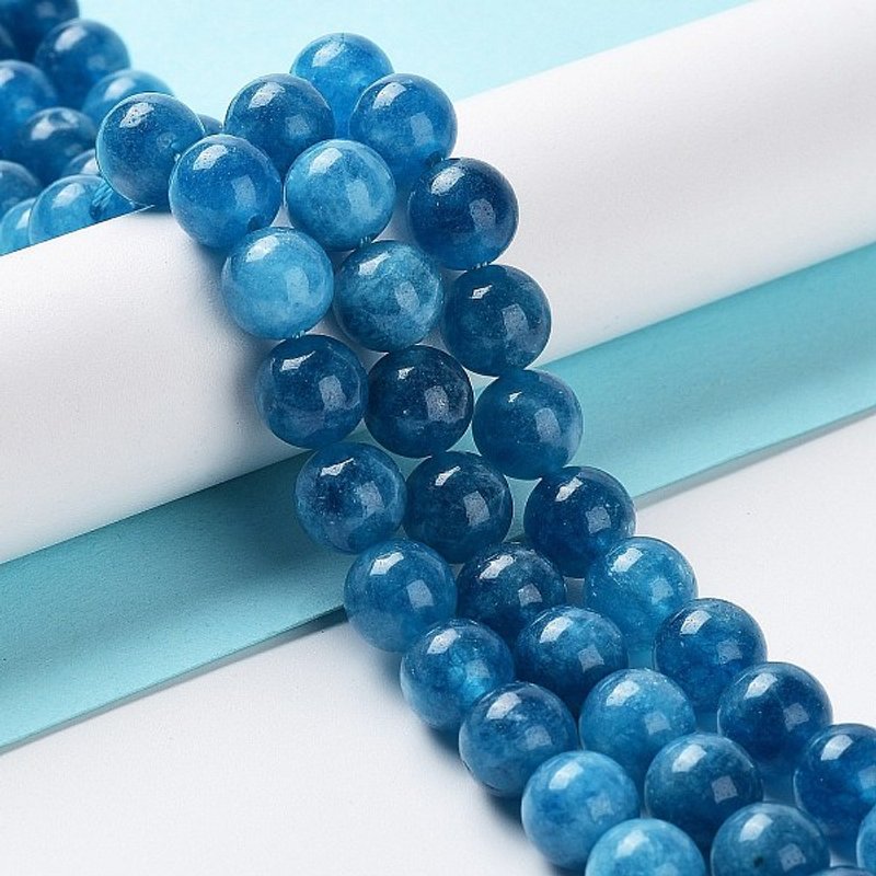 Brins de perles de jade naturel teinté de Malaisie, rondes, bleu acier, 8mm — Perles à bijoux