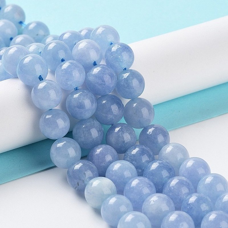 Brins de perles de jade naturel teinté de Malaisie, ronds, bleu cornflower — Perles à bijoux