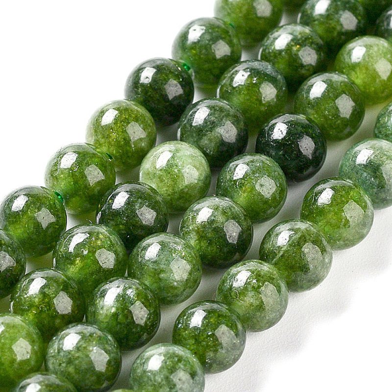 Brins de perles de jade naturel teinté de Malaisie, vert, 10mm, 19pcs — Perles à bijoux