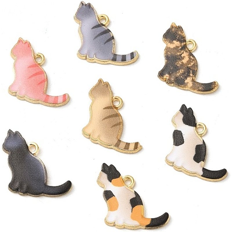 Pendentif en Émail Alliage Charm Chat en Couleurs Dorées et Mélangées — Breloques et pendentifs