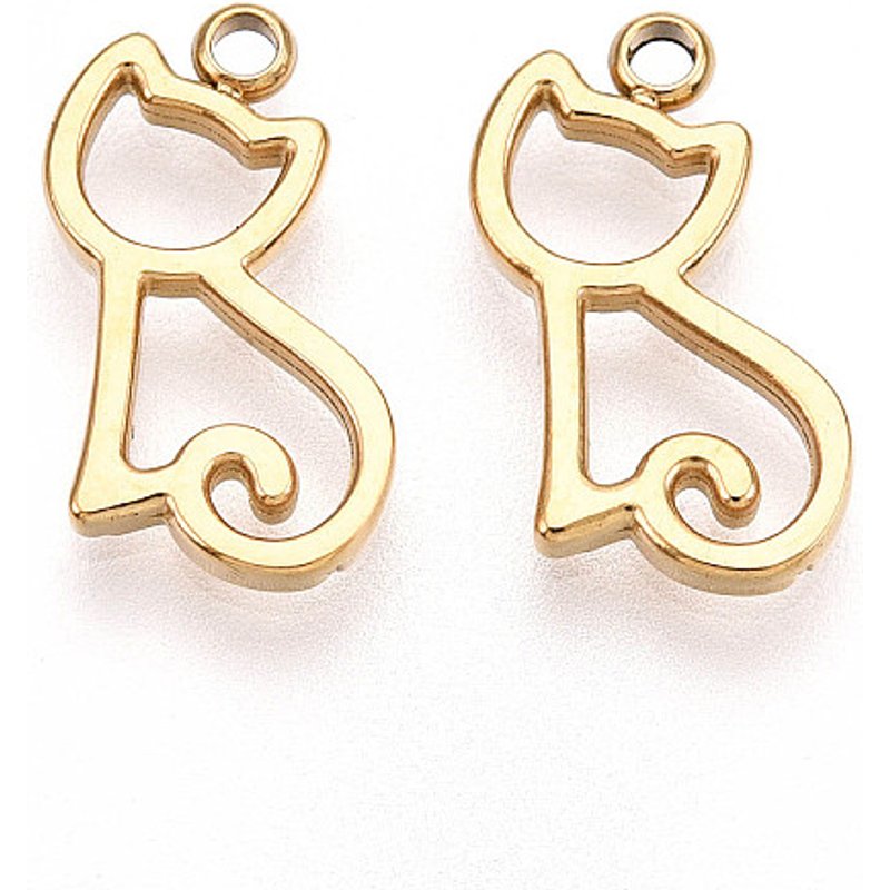 Charm en Acier Inoxydable 304, Découpe Laser, Charm de Chat, Plaqué Or 14K — Breloques et pendentifs