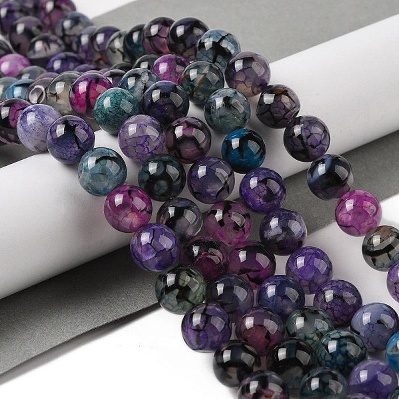Brins de Perles d'Agate aux Veines de Dragon Naturel, 8mm, 48pcs, 14.76 pouces — Perles à bijoux