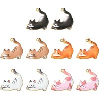 10Pcs Pendentifs Émaillés en Forme de Chat de Couleurs Variées — Breloques et pendentifs
