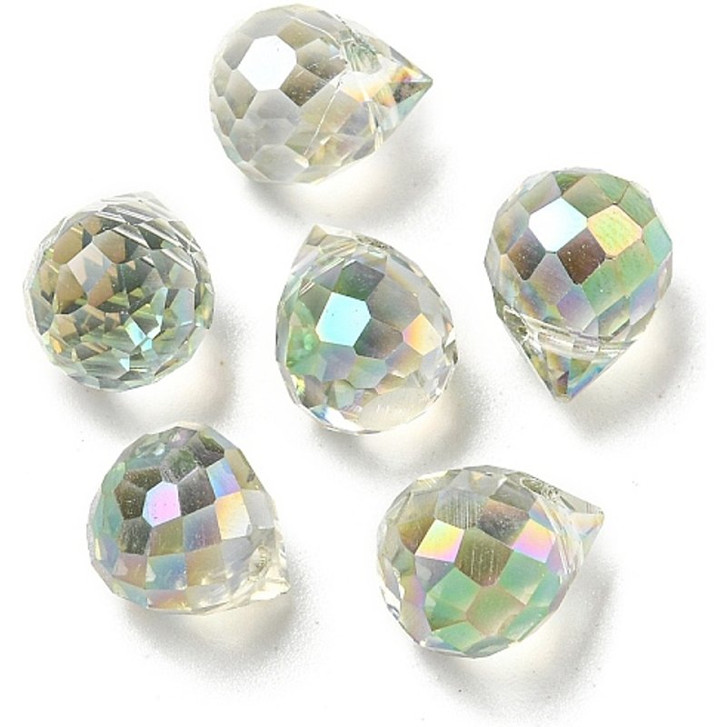 Perles en Verre Électroplaquées, Taillées en Goutte, Vert Lime, 9.5x8mm — Perles à bijoux