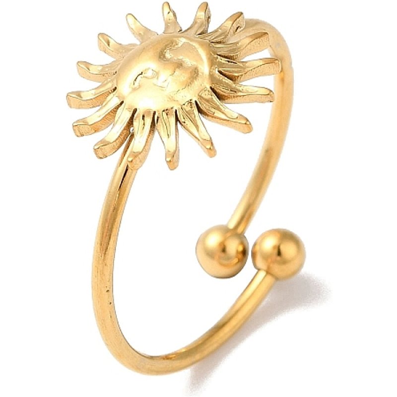 Ion Plating 304 Stainless Steel Sun Open Cuff Ring for Women — Costume Jewelry