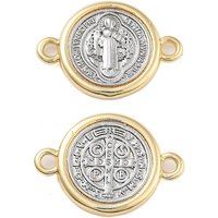Rack Plating Religion Brass Connector Charms, Saint Benedict Medal Links