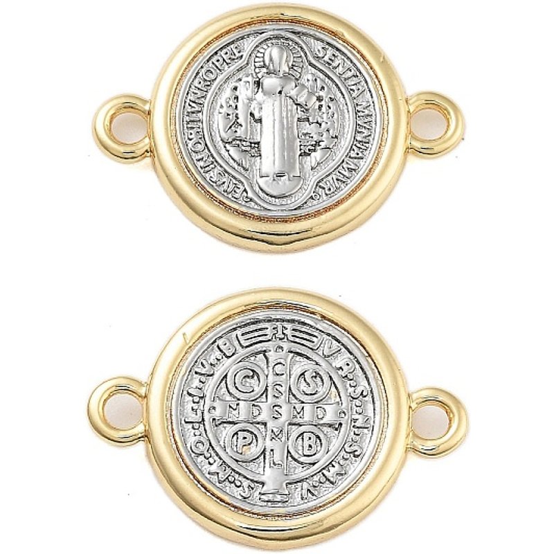 Rack Plating Religion Brass Connector Charms, Saint Benedict Medal Links — Jewelry Findings