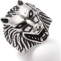 Bague Large Tête de Loup Viking pour Hommes, Argent Vieilli, Taille 10