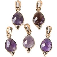 Natural Amethyst Faceted Teardrop Charms, Golden Plated Brass