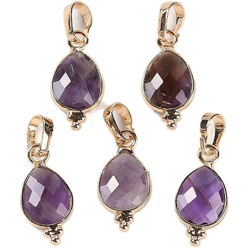 Charms en Améthyste Naturelle Facettée, Larmes en Laiton Plaqué Or — Breloques et pendentifs