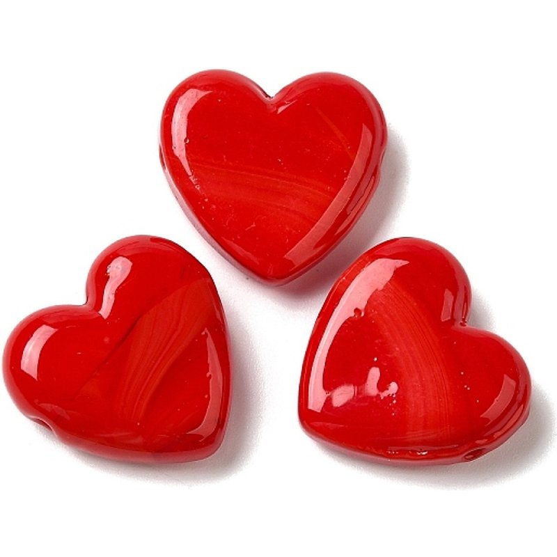 Handmade Lampwork Heart Beads, Red, 20x20x7mm, Hole 1.2-1.5mm — Jewelry Beads