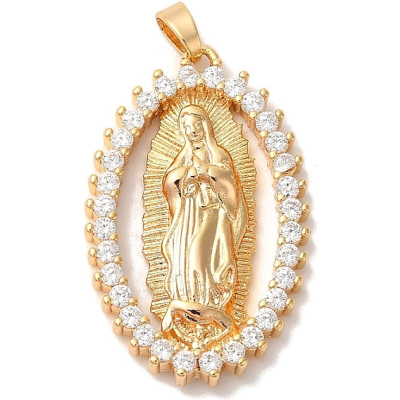 Pendentif en laiton avec zircon cubique micro pave et Vierge Marie, plaqué or 18K — Breloques et pendentifs