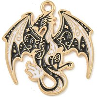 Alloy Enamel Dragon Pendant in Light Gold and Black