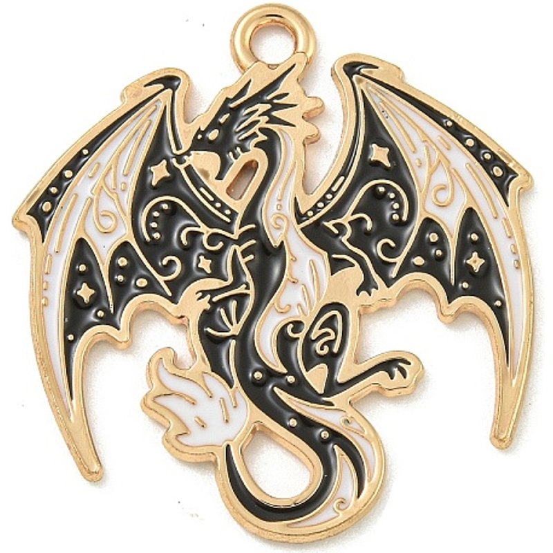 Pendentif Dragon en Émail en Alliage, Or Clair et Noir — Breloques et pendentifs
