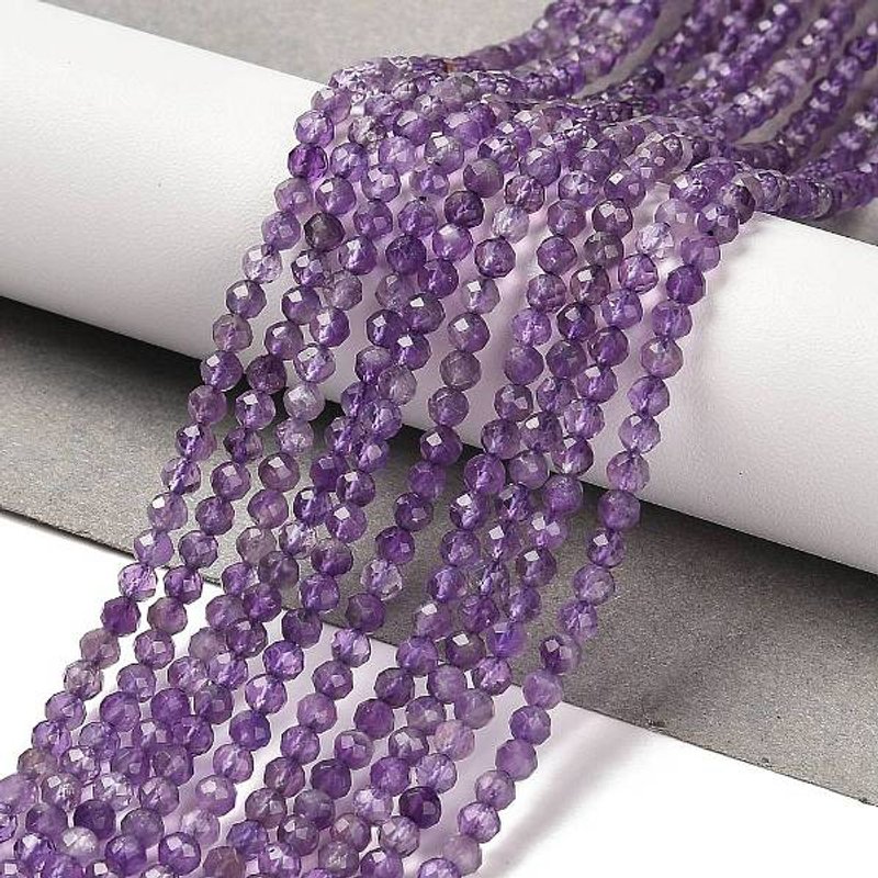 Brins de Perles d'Améthyste Naturelle, Ronde Facettée, 3mm, 124pcs — Perles à bijoux