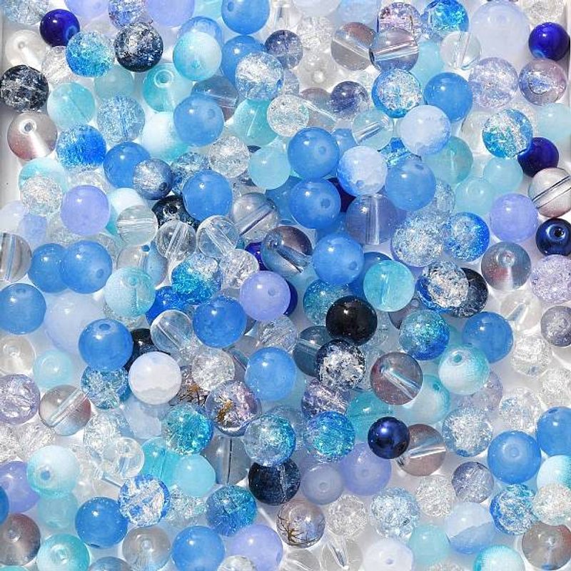 Mixed Style Glass Beads, Round, Dodger Blue, 8-10mm — Jewelry Beads