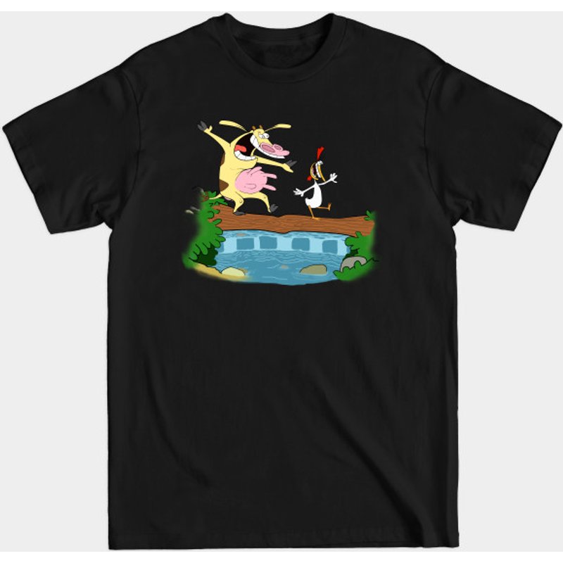 T-shirt pour hommes Cow And Chicken en noir — T-shirts pour hommes