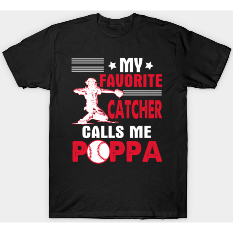 Poppa Catcher Baseball Softball Grandpa Distressed T-Shirt — Mens T Shirts