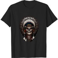 T-shirt pour hommes avec crâne de chef indien ancien et plumes — T-shirts pour hommes