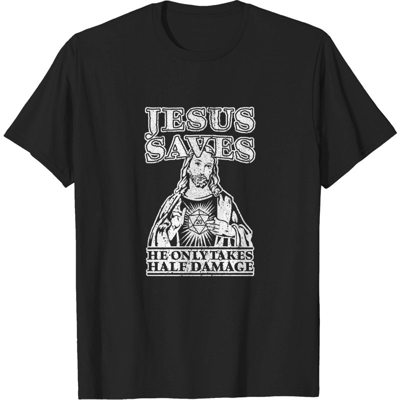 Jesus sauve. Il ne prend que la moitié des dégâts. T-shirt Dungeons And Dragons — T-shirts pour hommes