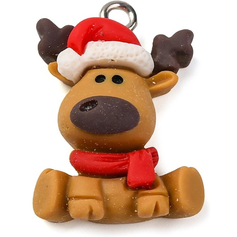 Christmas Theme Elk Cartoon Resin Pendant with Platinum Iron Loop — Charms & Pendants