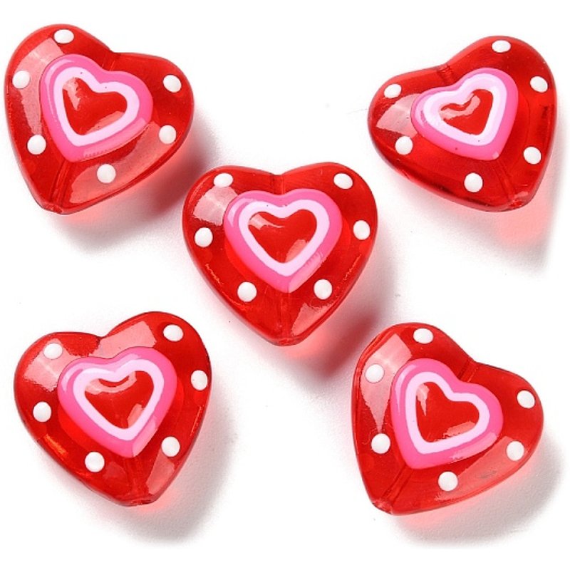Handmade Lampwork Enamel Heart Beads, Crimson, 19.5x20x9mm — Jewelry Beads