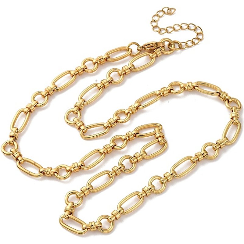 Ion Plating 304 Stainless Steel Oval & Ring Link Necklace for Women — Pendant Necklace