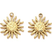 304 Stainless Steel Sun Charm Pendant with 14K Gold Plating