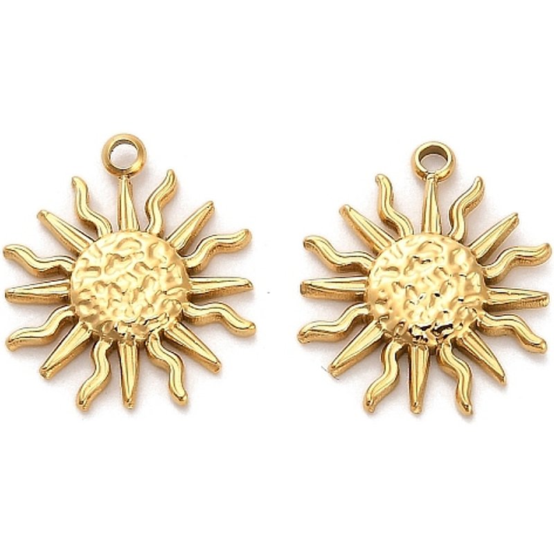 304 Stainless Steel Sun Charm Pendant with 14K Gold Plating — Charms & Pendants