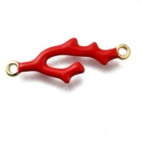 Charms de connecteur en laiton en forme de corail émaillé rouge, plaqué or 18K — Accessoires pour bijoux