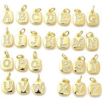 26Pcs Brass Micro Pave Cubic Zirconia Charms with Letters A-Z