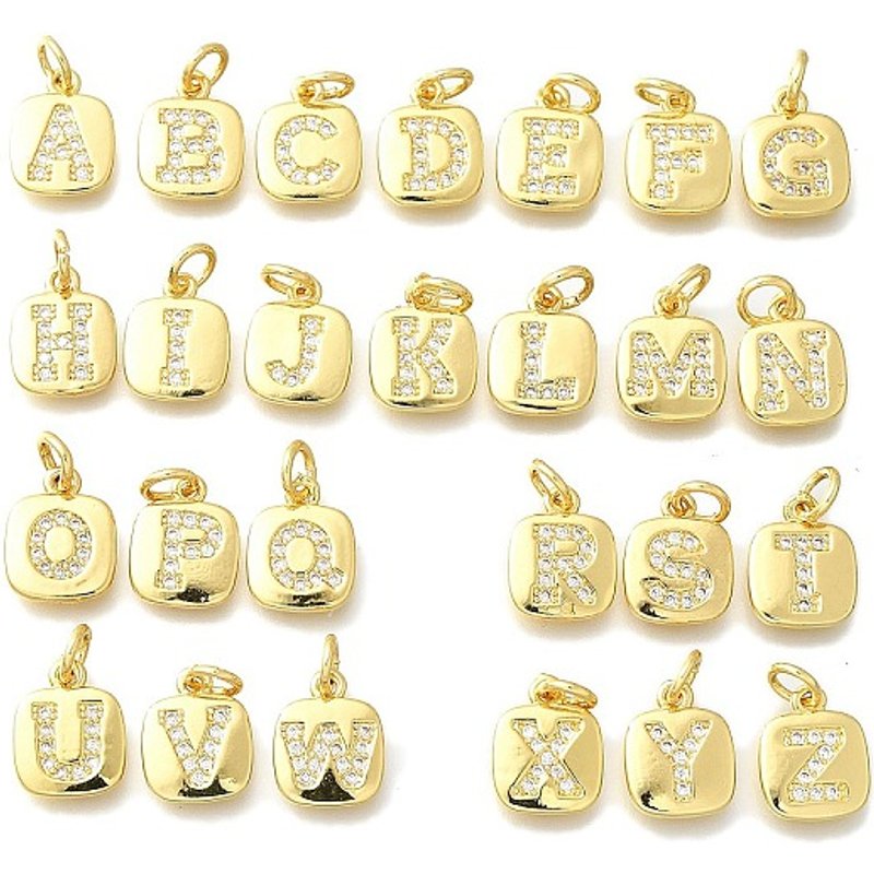 Ensemble de 26 Charms en Laiton avec Zirconia Cubique Micro Pave A-Z — Breloques et pendentifs