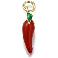Brass Enamel Chili Charm Pendant with Jump Ring, Red