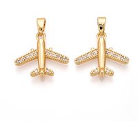 Brass Micro Pave Cubic Zirconia Airplane Charms, 18K Gold Plated — Charms & Pendants