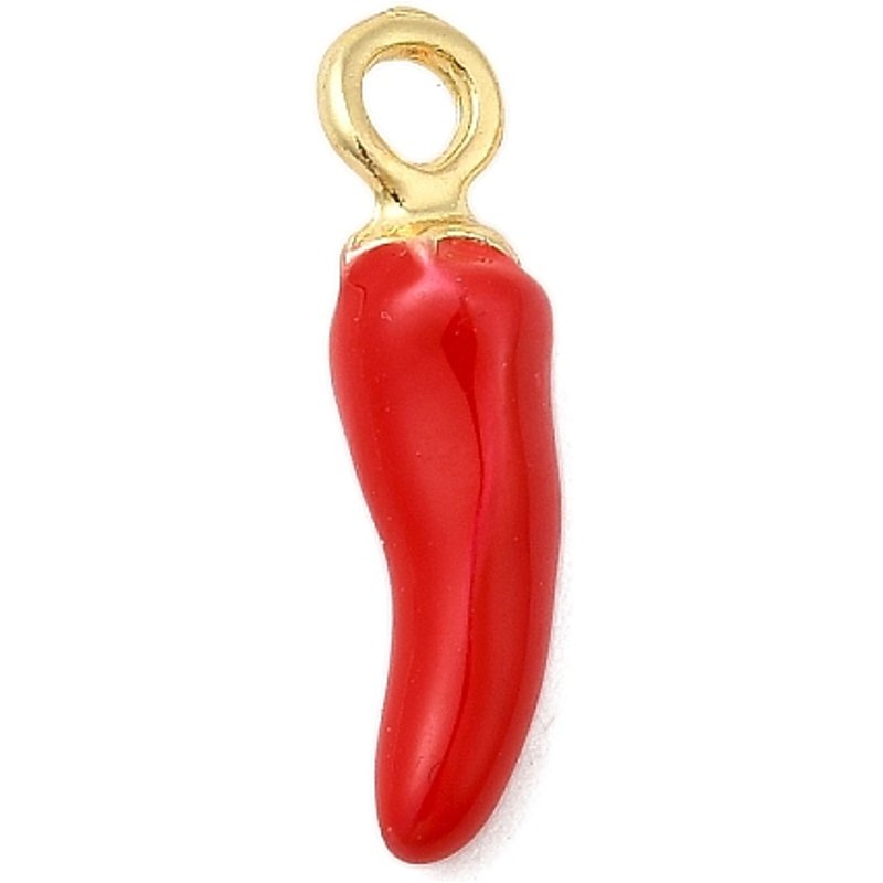 Pendentif en Émail Alliage Piment Chaud Doré, 18x4.5mm — Breloques et pendentifs