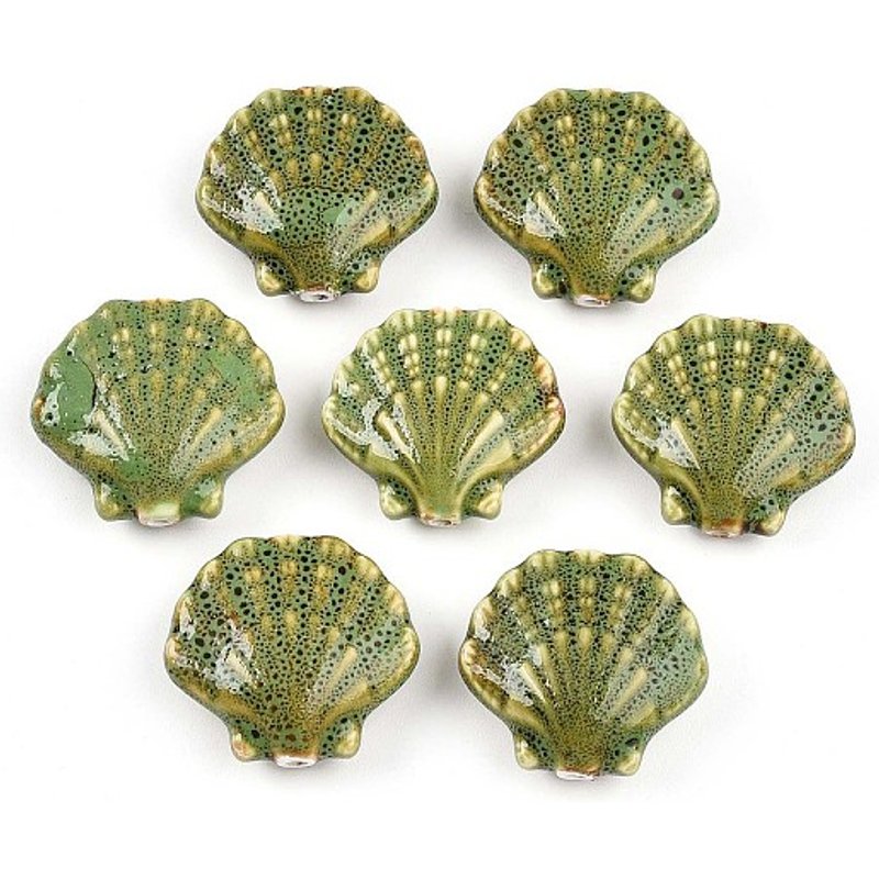 Perles en porcelaine faites à la main, forme de coquillage, jaune vert, 25-29,5mm — Perles à bijoux