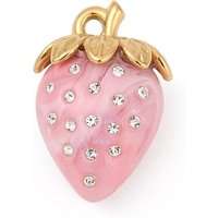 304 Stainless Steel Strawberry Pendant with Resin and Rhinestone