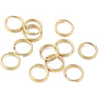 Anneaux fendus en acier inoxydable 304, anneaux à double boucle, plaqué or 18K