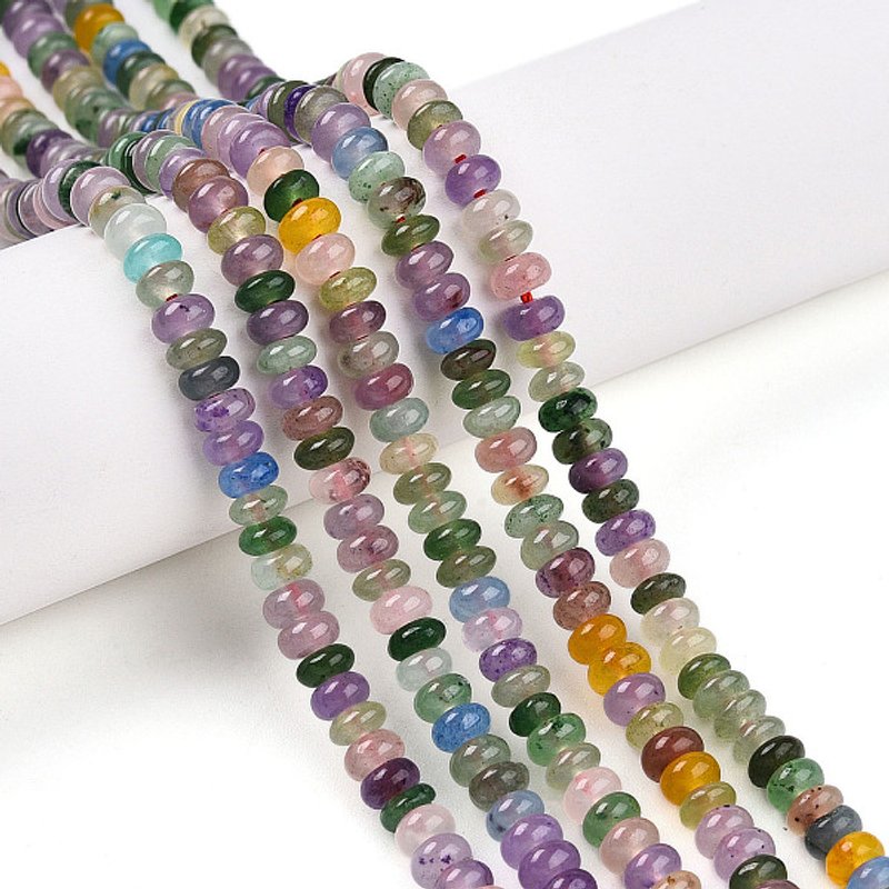 Brins de perles de jade blanc naturel teinté, rondelle, couleur mixte — Perles à bijoux