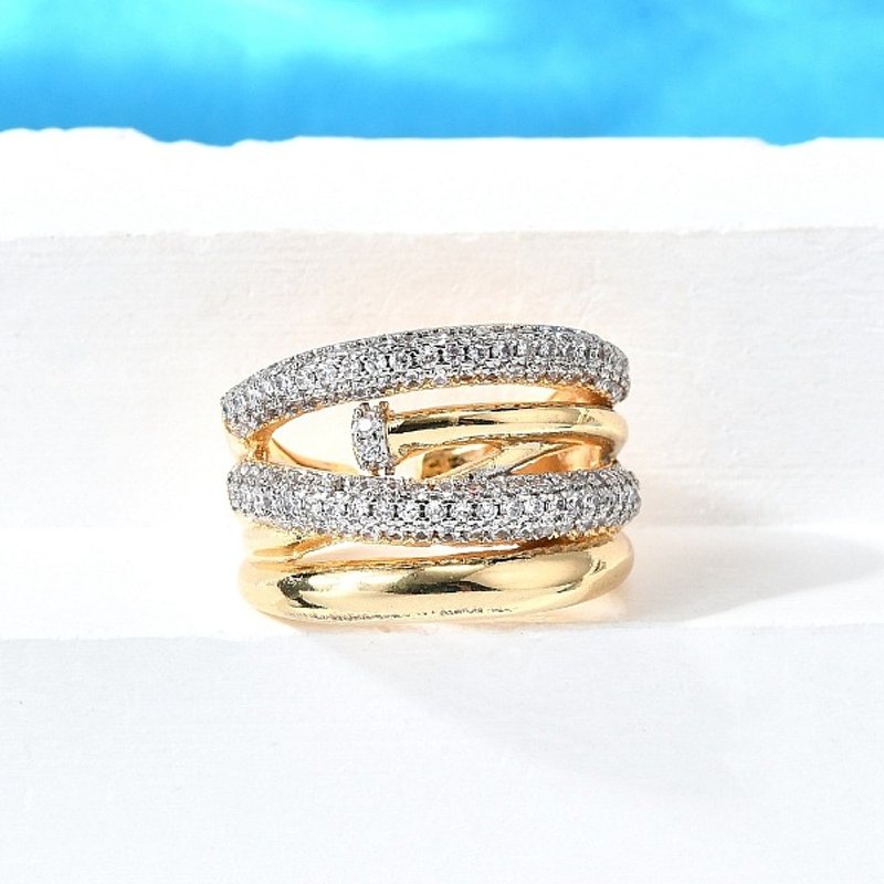 Brass Micro Pave Cubic Zirconia Adjustable Cuff Rings — Costume Jewelry