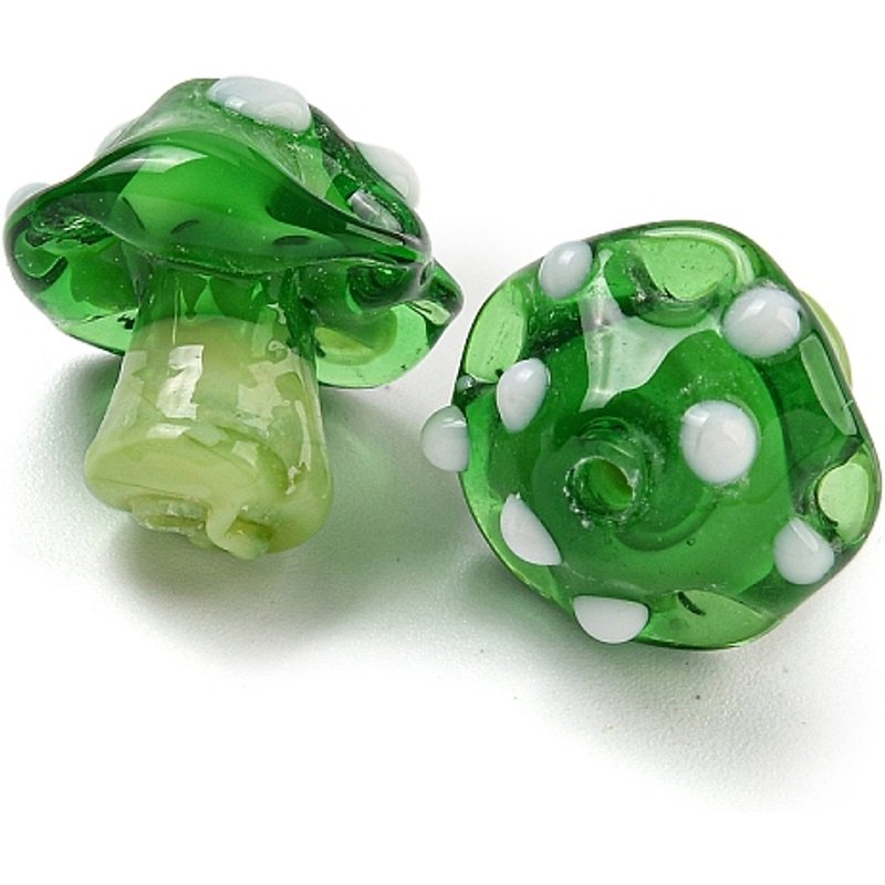 Handmade Bumpy Lampwork Beads, Mushroom, Green, 17-17.5mm — Jewelry Beads