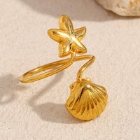 Bagues à Manchette Ajustables en Acier Inoxydable 304 pour Femmes - Étoile de Mer & Coquillage — Bijoux fantaisie