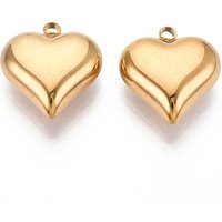 201 Stainless Steel Heart Charm Pendant, 18K Gold Plated