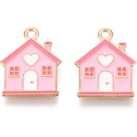 Pendentif en Émail Alliage Charm Maison en Or Clair et Rose — Breloques et pendentifs