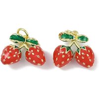 Brass Enamel Strawberry Pendant with Jump Ring, 18K Gold Plated — Charms & Pendants