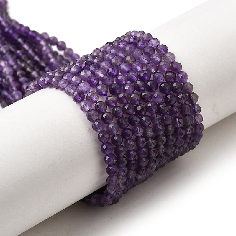 Natural Amethyst Beads Strands, Faceted Round, 3mm, 108pcs — Jewelry Beads