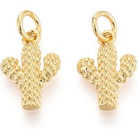 Brass Cactus Charm with Jump Ring, 18K Gold Plated — Charms & Pendants